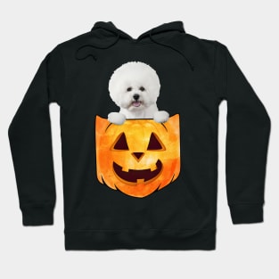 White Bichon Frise Dog In Pumpkin Pocket Halloween Hoodie